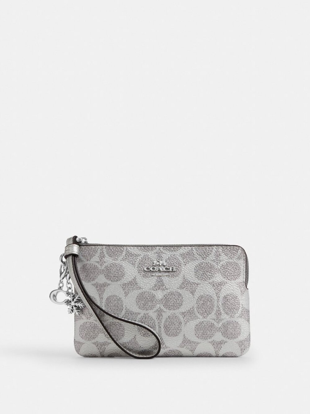NWT NIB Coach Boxed Corner Zip Wristlet In Signature Canvas With Charms - Picture 1 of 3
